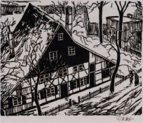 Reinhard Hilker (Hagen 1899 - 1961). Haus im Schnee.