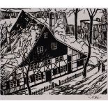 Reinhard Hilker (Hagen 1899 - 1961). Haus im Schnee.