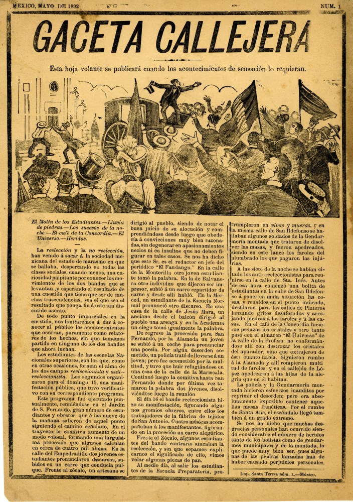 JOSE GUADALUPE POSADA - Gaceta Callejera [1892] - Relief engraving