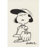 CHARLES SCHULZ - Lucy Playing Baseball - Marker drawing on paper