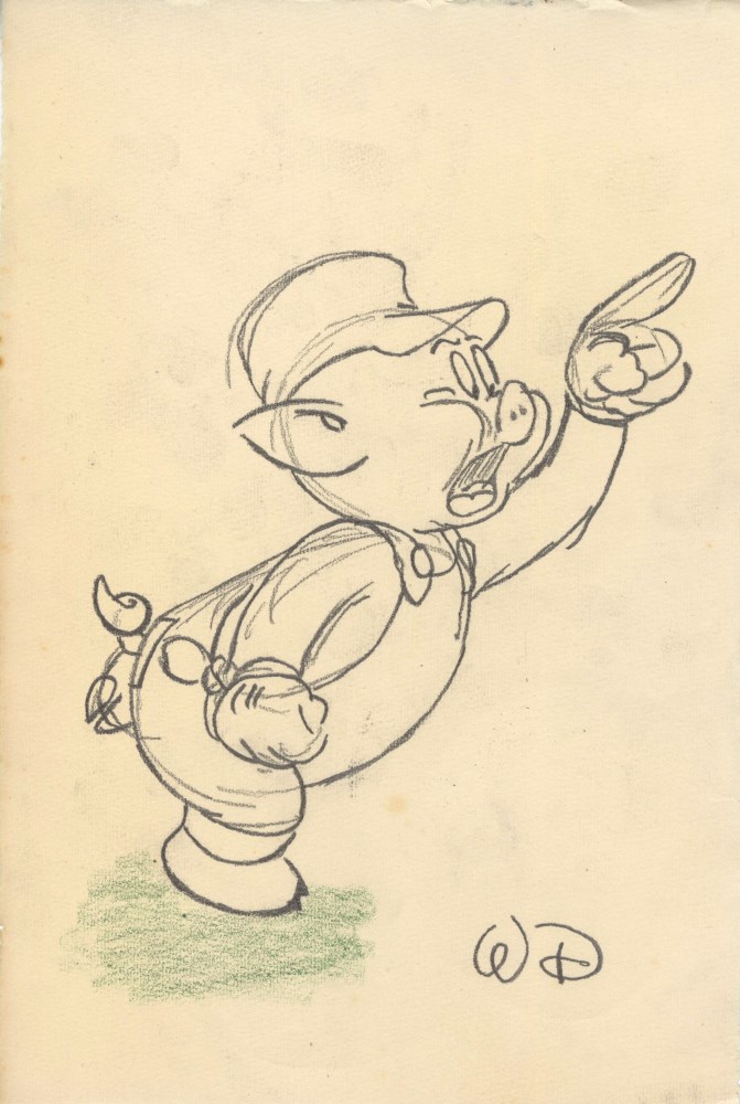 WALT DISNEY - Little Pig - Pencil and colored pencil drawing on paper