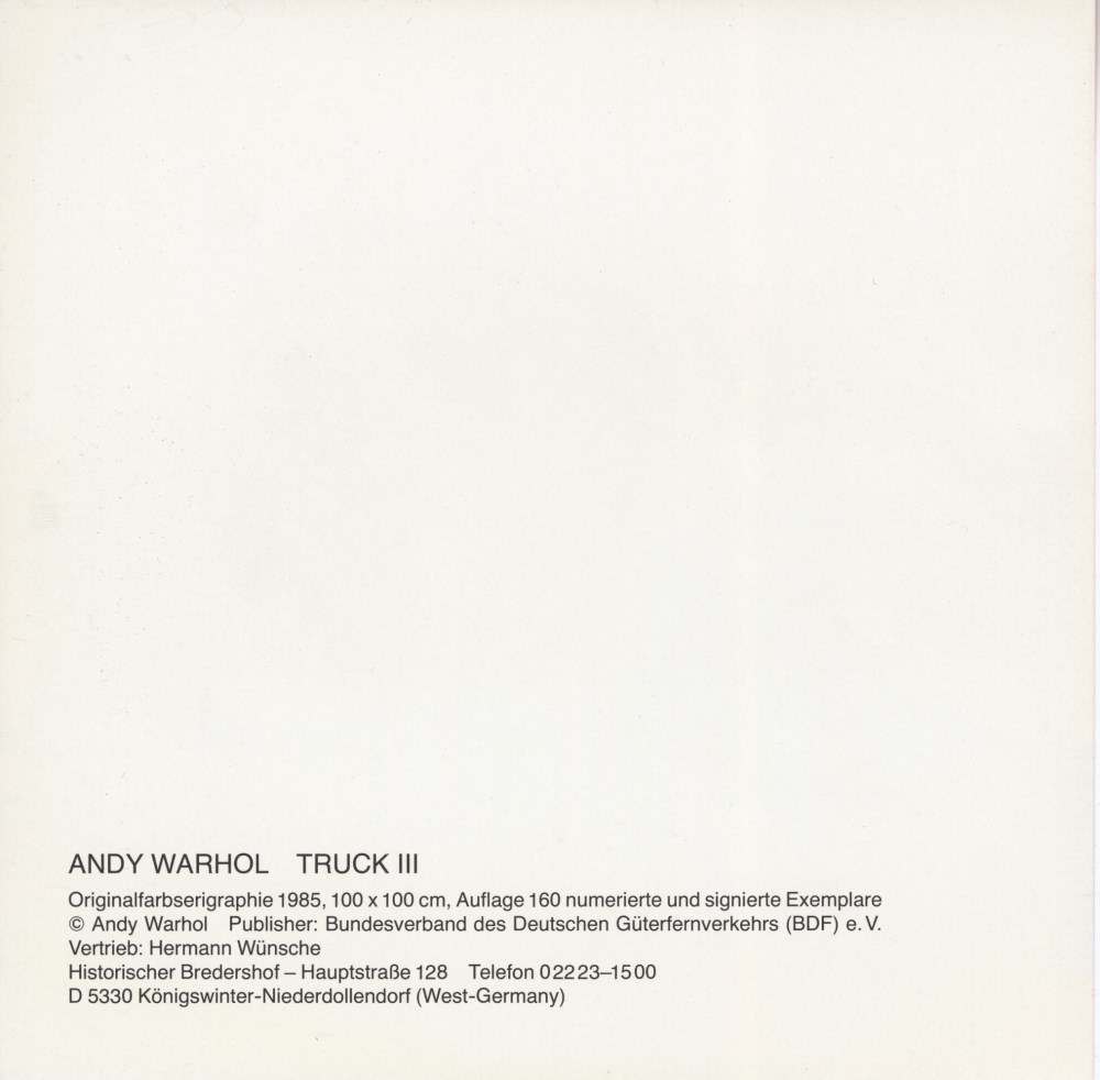 ANDY WARHOL - Trucks Suite - Color offset lithographs - Image 10 of 10