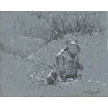 E(RNEST) H(OWARD) SHEPARD - Winnie the Pooh and Piglet in the Snow - Watercolor and ink drawing o...