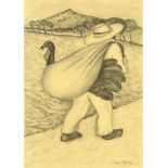 DIEGO RIVERA - Campesino Cargando un Guajolote - Pencil drawing on paper