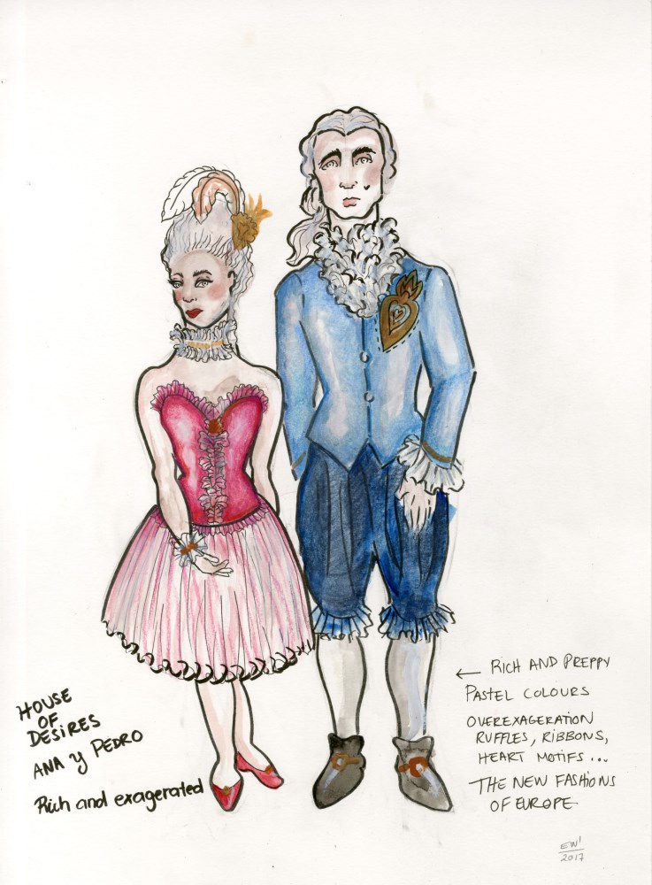 ESTELA WILLIAMS - Costume Design: 'House of Desires' - Watercolor, ink, and colored pencils on paper