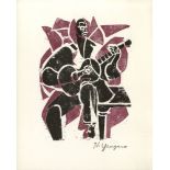 HARTWELL YEARGANS - Folksinger - Original color linocut