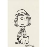 CHARLES SCHULZ - Peppermint Patty Playing Baseball - Marker drawing on paper