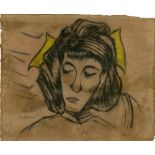 ERICH HECKEL - Frauenkopf - Mixed media (pastel, charcoal, pencil) on paper