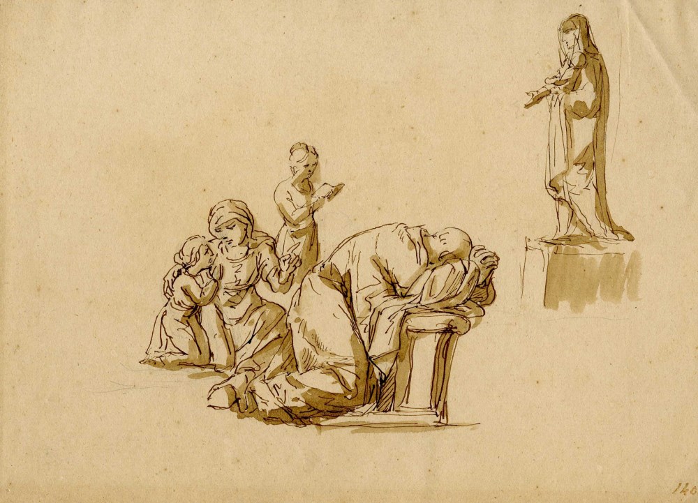 ITALIAN SCHOOL [17th-18th century] - Adoration of the Virgin - Pen and ink with wash drawing