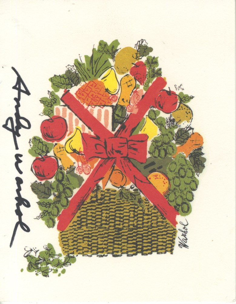 ANDY WARHOL - Christmas card: Fruit Basket - Original vintage color offset lithograph