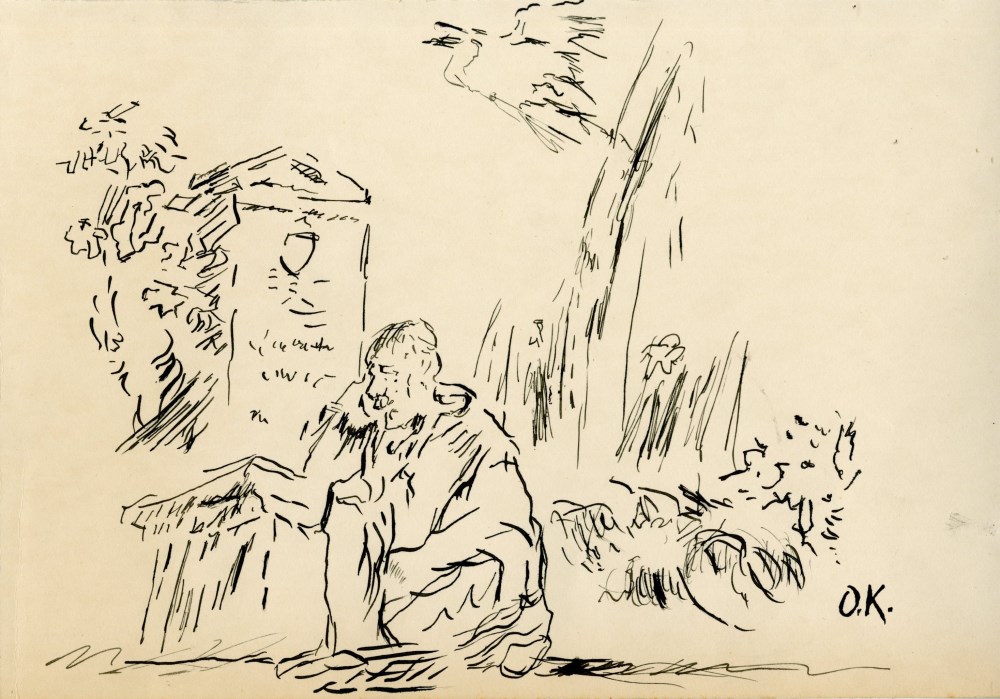 OSKAR KOKOSCHKA - Der Besuch - Original pen and ink drawing