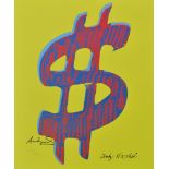ANDY WARHOL [d'apres] - Dollar Sign $ [yellow background; red/blue symbol] - Color lithograph