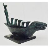 LEONORA CARRINGTON [imputee] - Cocodrilos Sueños II - Bronze sculpture with turquoise patina