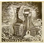 JALED MUYAES - Botellas con una copa - Color linocut