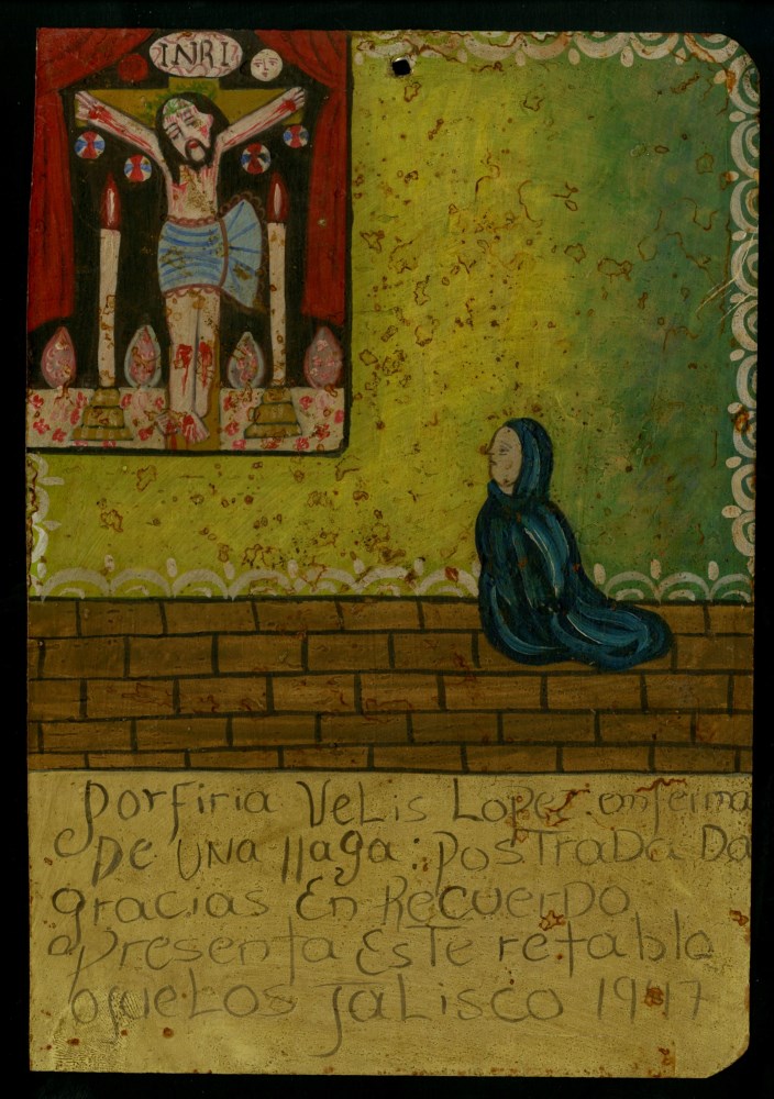 MEXICAN SCHOOL (EX-VOTO ARTIST) 20TH CENTURY - Vintage Ex-Voto/Retablo: Porfiria Velis Lopez - Oi...