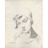 TAMARA DE LEMPICKA - Portrait de Rose Clerc au chapeau cloche - Pencil drawing on paper