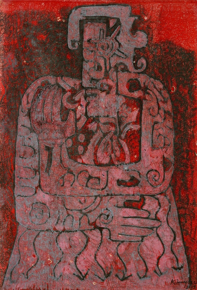 KARIMA MUYAES - Visionary in Red - Color monotype on paper