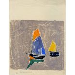 BEULAH TOMLINSON - Sailboats - White line color woodcut