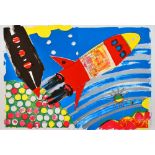 KIKI KOGELNIK [kiki o.k.] - Rocket Ship - Color lithograph