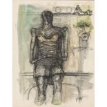 HENRY MOORE - Study for Sculpture - Watercolor and ink on paper