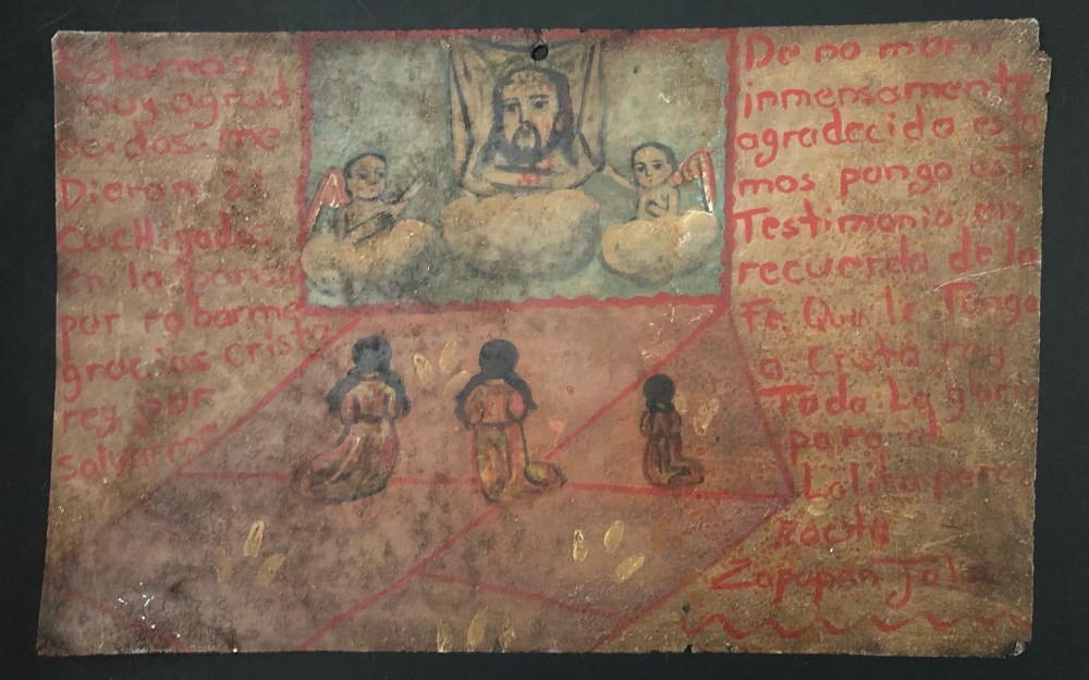 MEXICAN SCHOOL (EX-VOTO ARTIST) 20TH CENTURY - Vintage Ex-Voto/Retablo: Estamos muy agradecidos -...