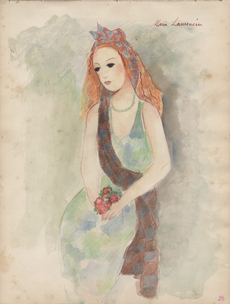 MARIE LAURENCIN - Femme au collier de perles - Watercolor and crayon drawing on paper