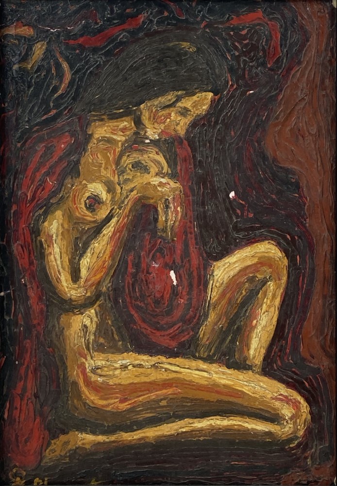 DAVID ALFARO SIQUEIROS - Mujer desnuda sentada cerca del incendio - Oil on stiff paper board - Image 2 of 2