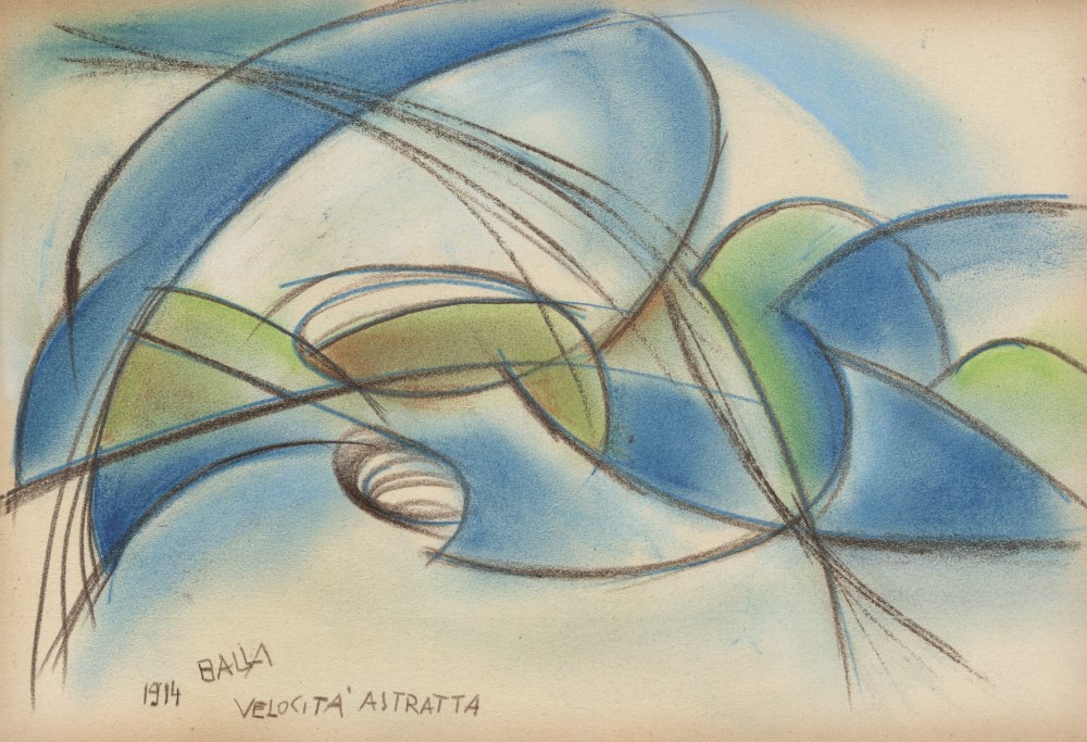 GIACOMO BALLA - Velocita Astratta - Original color pastel drawing on paper