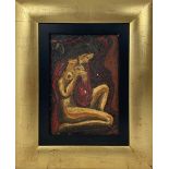 DAVID ALFARO SIQUEIROS - Mujer desnuda sentada cerca del incendio - Oil on stiff paper board