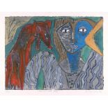KARIMA MUYAES - Woman and Wolf - Carborundum plate with oil colors