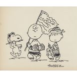 CHARLES SCHULZ - Charlie, Linus, and Snoopy - Marker drawing on paper