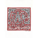 KEITH HARING - Four Legs - Black and red marker drawing on paper