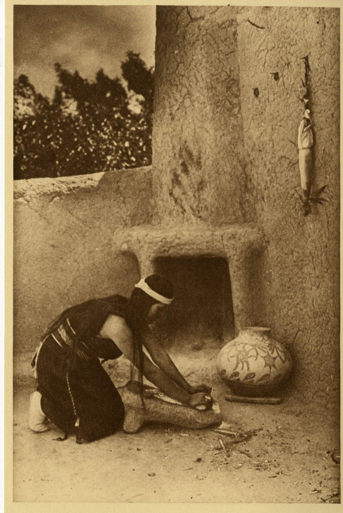 EDWARD S. CURTIS - The Grinding Stone - Original vintage sepia toned photogravure