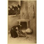 EDWARD S. CURTIS - The Grinding Stone - Original vintage sepia toned photogravure