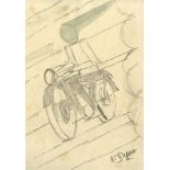 FORTUNATO DEPERO [imputee] - Motociclista - Pencil and watercolor drawing on paper