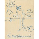 JEAN COCTEAU [d'apres] - La Mediterranee - Original color wax pencil drawing