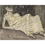 HENRY MOORE - Reclining Figure - Watercolor, wax crayon, and pen and ink on paper