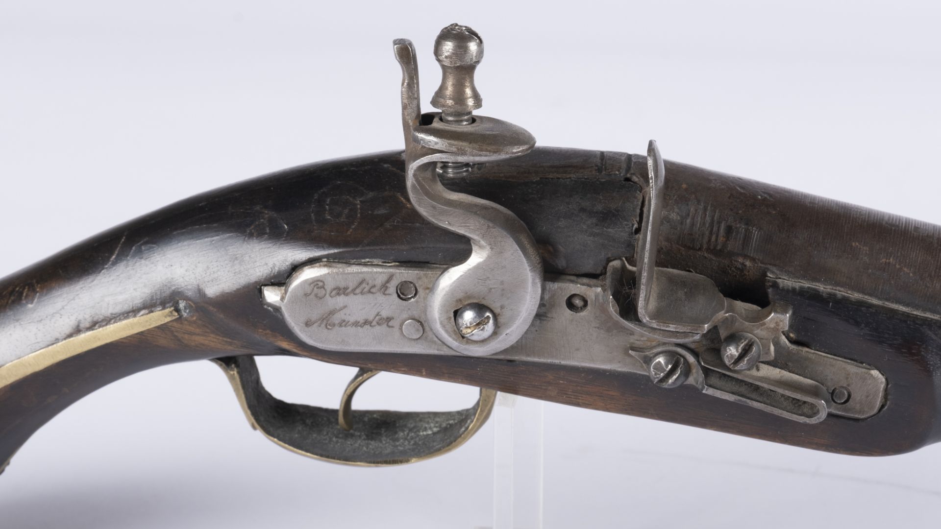 Saint-Empire-Romain-Germanique: Pistolet à silex signé Barlich à Munster, XVIIIèmePistolet à - Bild 2 aus 3