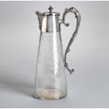 A MAPPIN AND WEBB SILVER PLATE AND GLASS CLARET JUG, CIRCA 1900