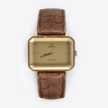 A UNISEX 18CT GOLD WRISTWATCH, OMEGA DE VILLE 'EMERALD', DESIGNED BY ANDREW GRIMA