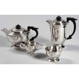 AN ELIZABETH II FOUR PIECE SILVER TEA SERVICE, WALKER AND HALL, SHEFFIELD, 1963