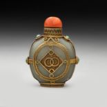 A CHINESE FILIGREE-MOUNTED GREY JADE SNUFF BOTTLE, QING DYNASTY, 19TH CENTURY