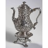 A GEORGE IV SILVER COFFEE POT-ON-STAND, JAMES McKAY, EDINBURGH, 1822