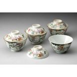 A SET OF FOUR CHINESE FAMILLE ROSE BOWLS AND COVERS, QING DYNASTY, TONGZHI, 1862 - 1874