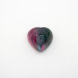 AN UNMOUNTED HEART-SHAPED CABOCHON BI-COLOUR TOURMALINE