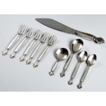 A COLLECTION OF ACANTHUS PATTERN SILVER FLATWARE, DESIGNED IN 1917 BY JOHAN ROHDE FOR GEORG JENSEN