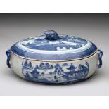 A CHINESE BLUE AND WHITE VEGETABLE DISH AND COVER, QING DYNASTY, 19TH CENTURY