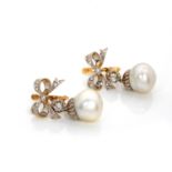 A PAIR OF DIAMOND AND PEARL PENDANT EARRINGS