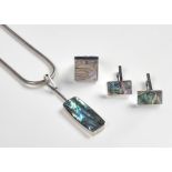 A COLLECTION OF SILVER AND ABALONE JEWELLERY ITEMS, PALLE BISGAARD, DENMARK