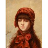 *** Gilbert (French School 19th Century) GIRL WITH RED BONNET